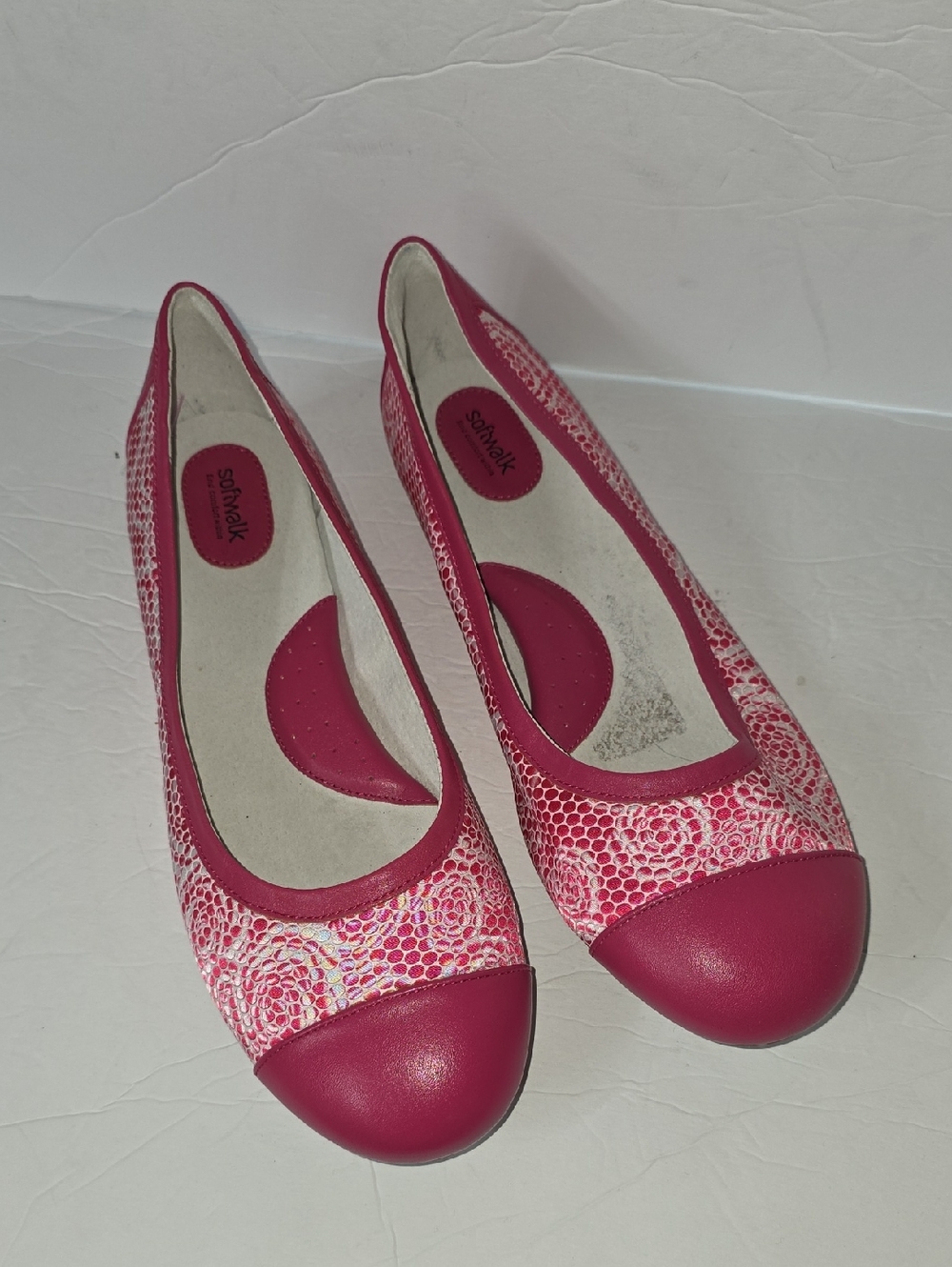 NWOB SoftWalk Pink Patterned Cap-Toe Ballet Flats SZ 10.5 W